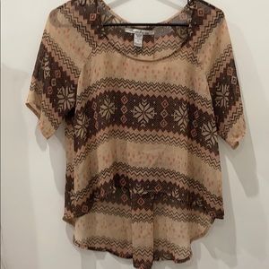 Short sleeve pink and brown blouse